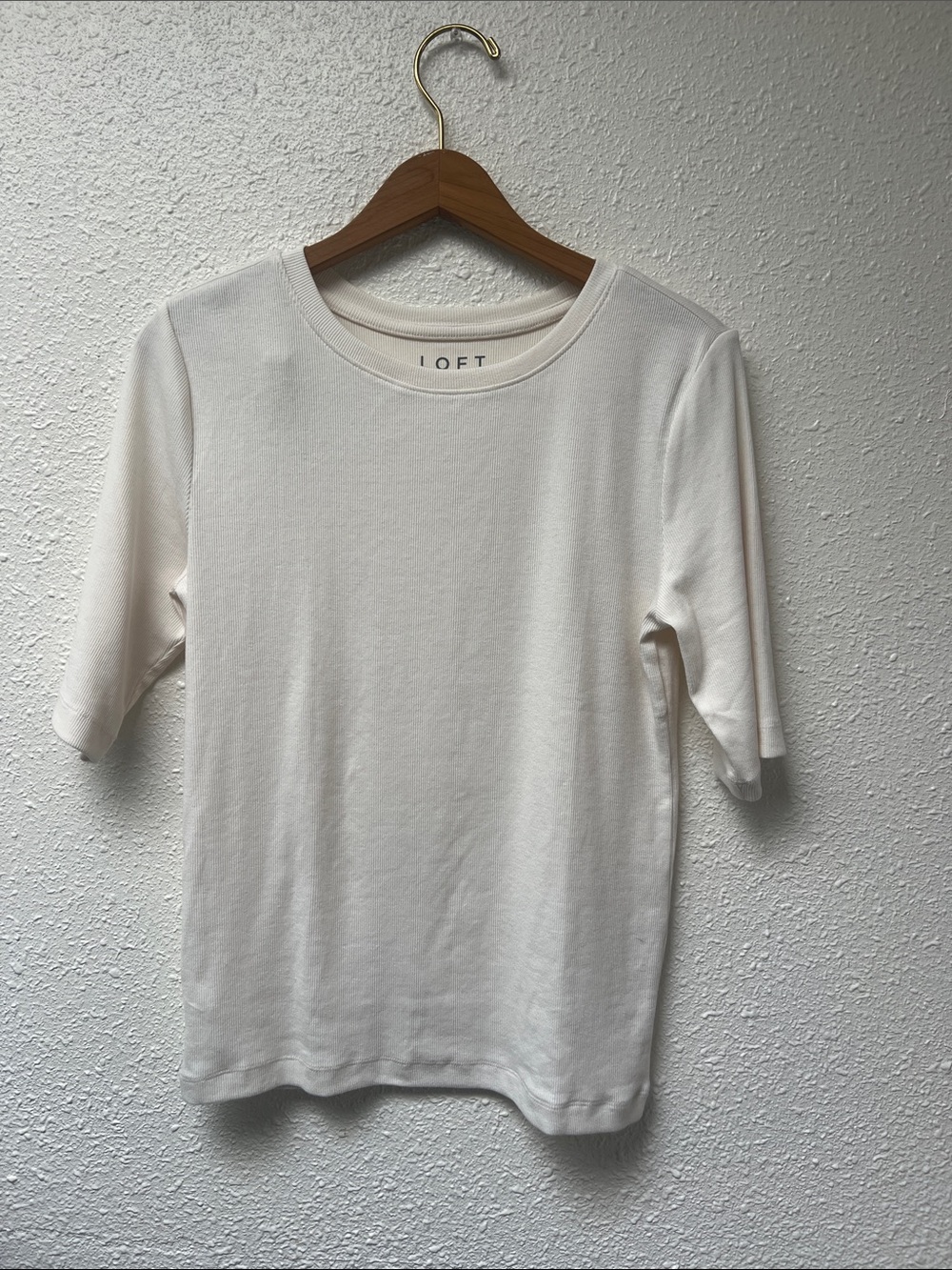 LOFT Cream Short-Sleeve Crewneck Tee